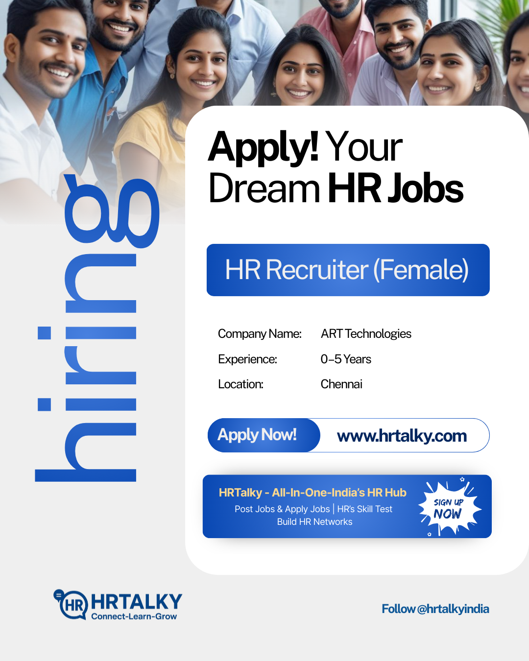 HR Recruiter (Female) Job in Chennai | ART Technologies | Apply on HRTalky.com
