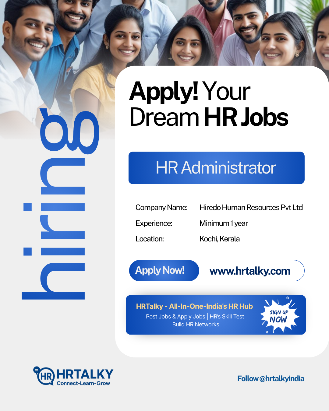 HR Admin/ HR Executive Jobin Kerala | Hiredo Human Resources Pvt. Ltd | Signup on HRTalky.com