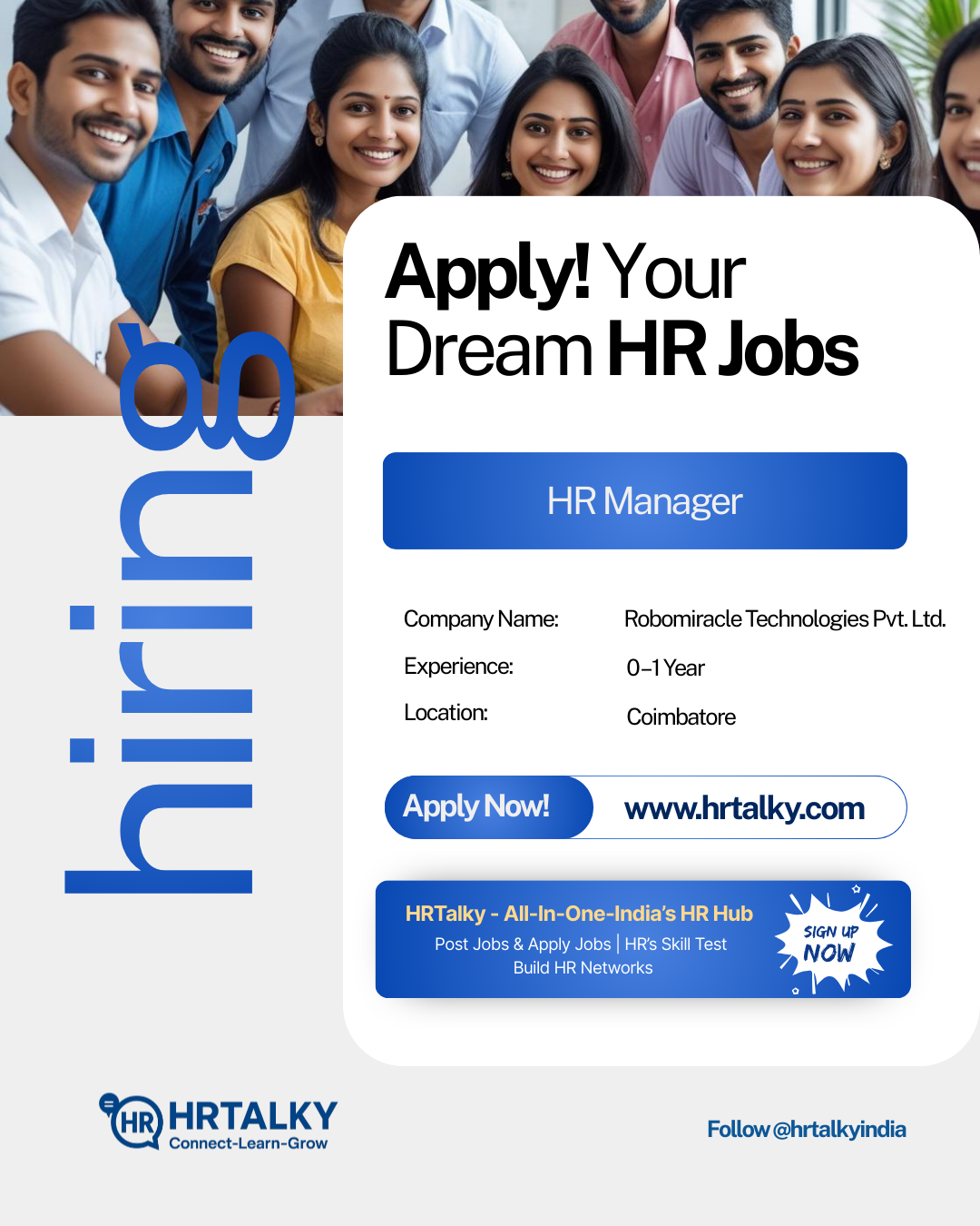 HR Manager Job in Coimbatore | Robomiracle Technologies Pvt. Ltd. | Apply on HRTalky.com