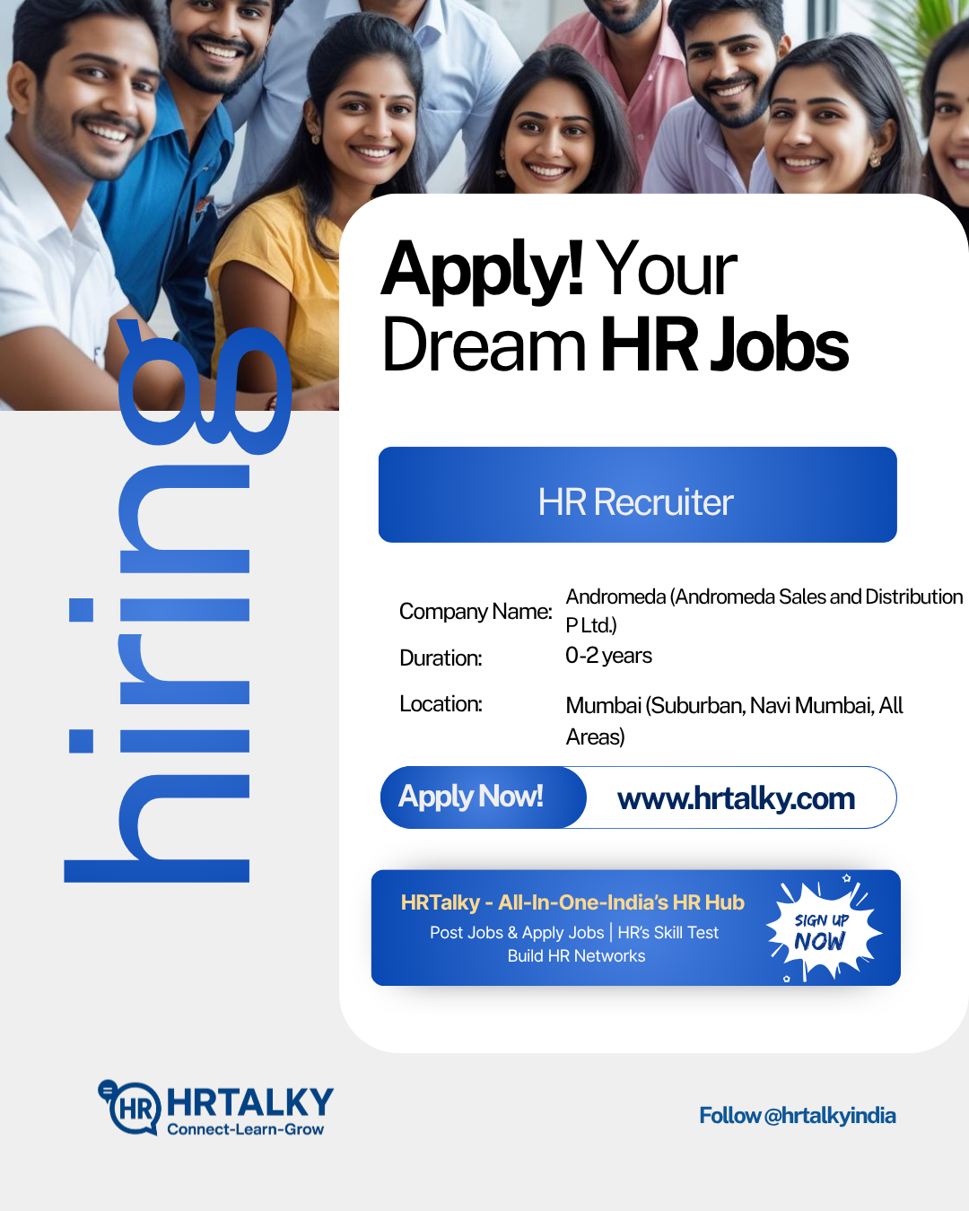 HR Recruiter Job in Mumbai |Andromeda Sales and Distribution Pvt Ltd | Apply on HRTalky.com
