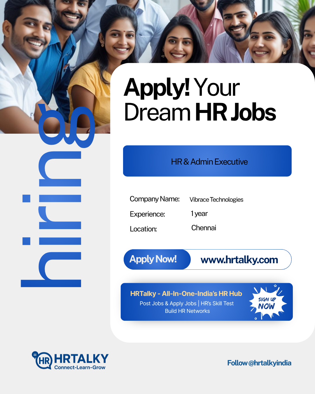 HR & Admin Executive Job in chennai | Vibrace Technologies | Apply on HRTalky.com