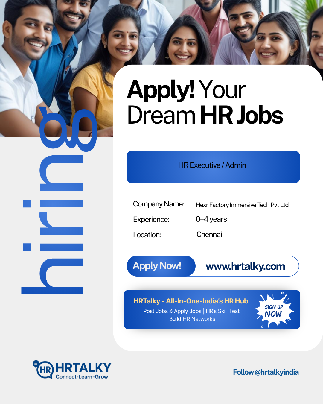 HR Executive / Admin Job in chennai Hexr Factory immersive Tech Pvt Ltd | Apply on HRTalky.com