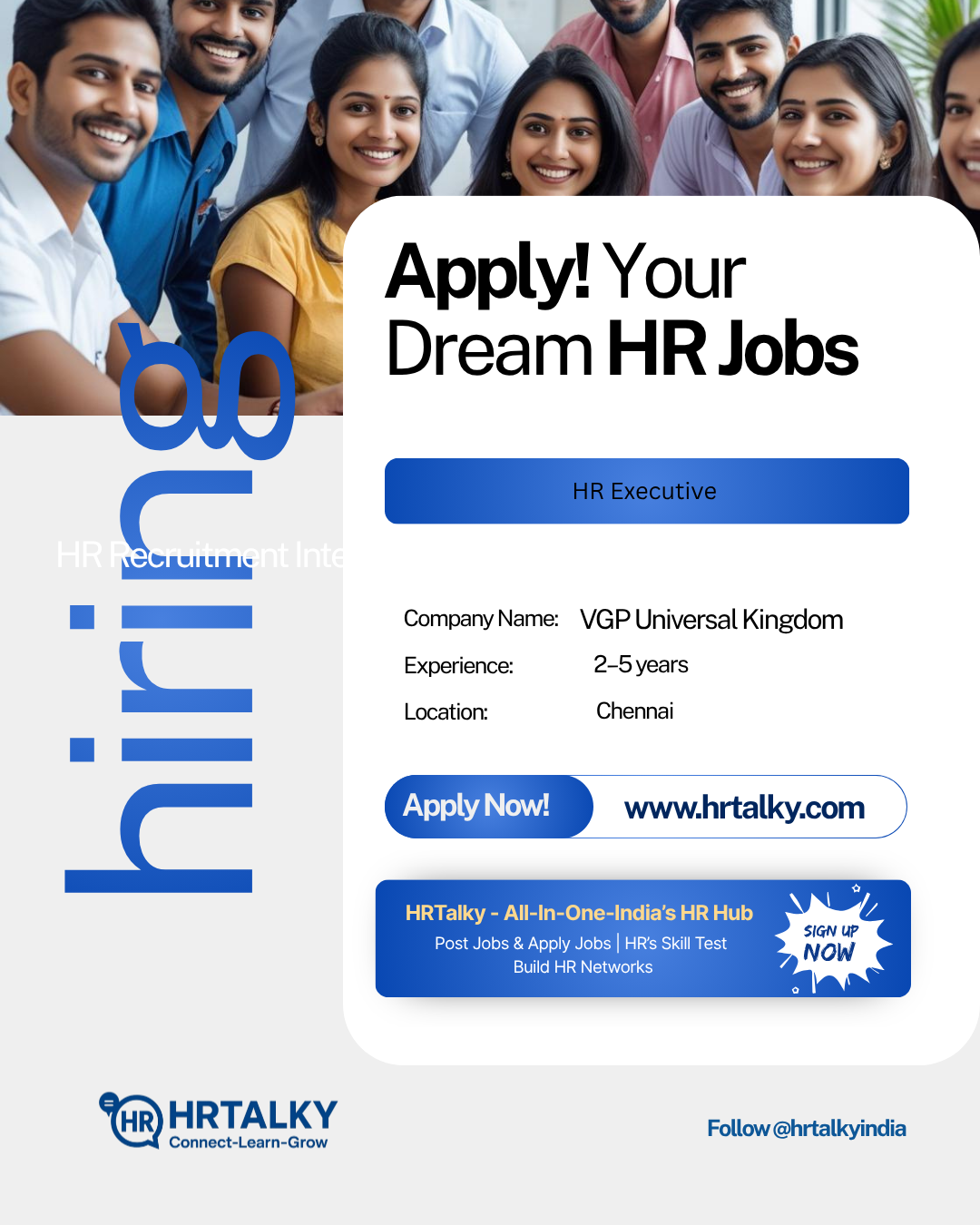 HR Executive Job in chennai | VGP Universal Kingdom | Apply on HRTalky.com