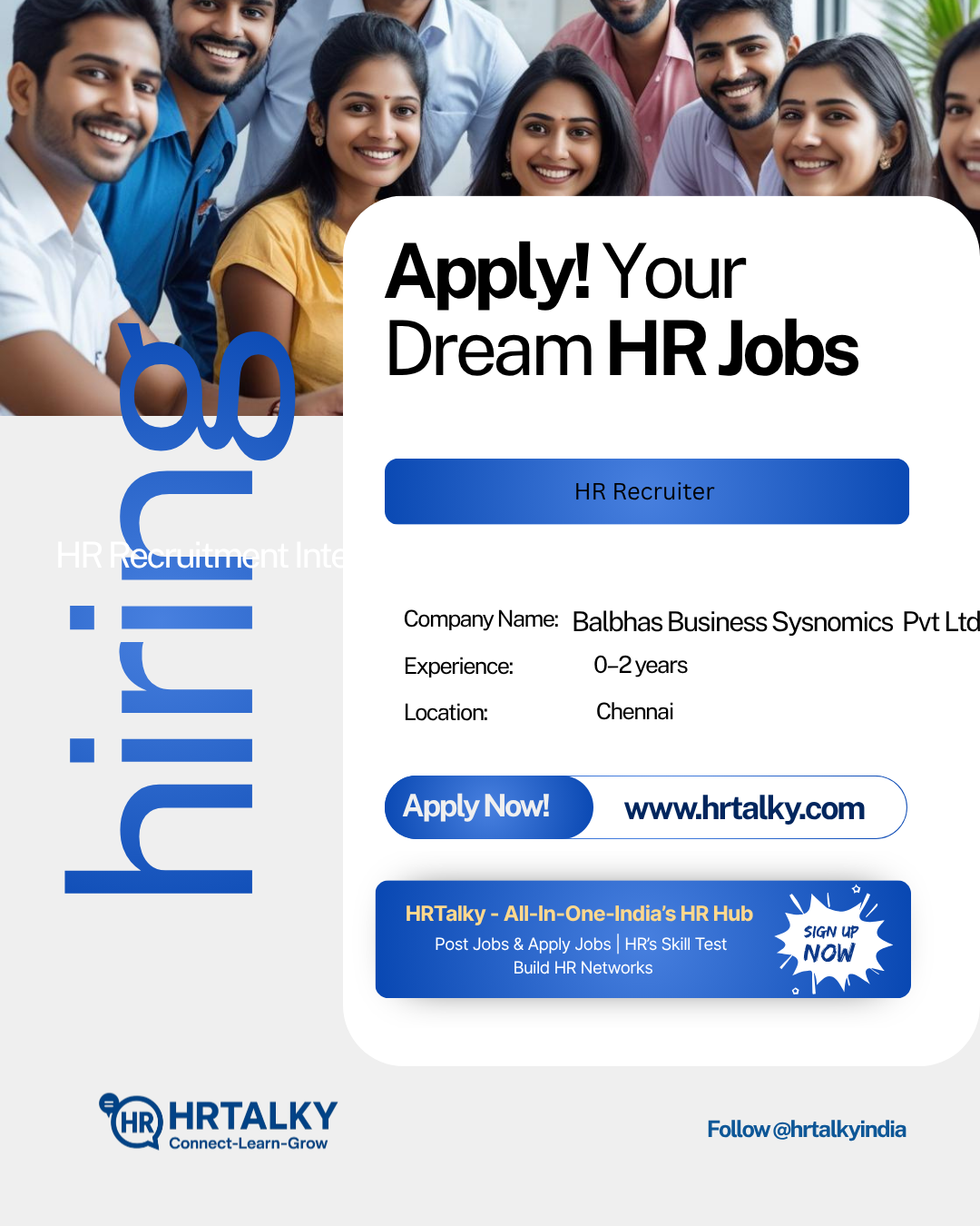 HR Recruiter Job in chennai | Balbhas Business Sysnomics Private Limited | Apply on HRTalky.com