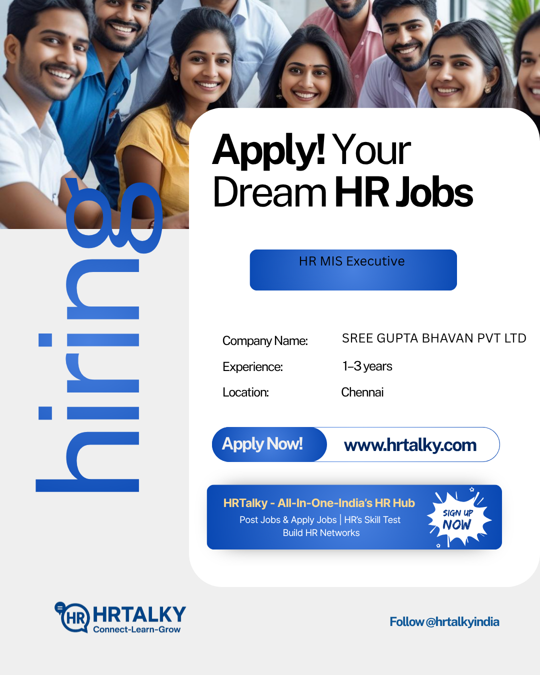HR MIS Executive Job in chennai | SREE GUPTA BHAVAN PVT LTD | Apply on HRTalky.com
