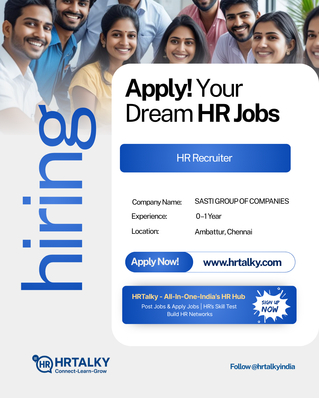 HR Recruiter/SASTI GROUP OF COMPANIES/HRTALKY.COM/APPLY NOW