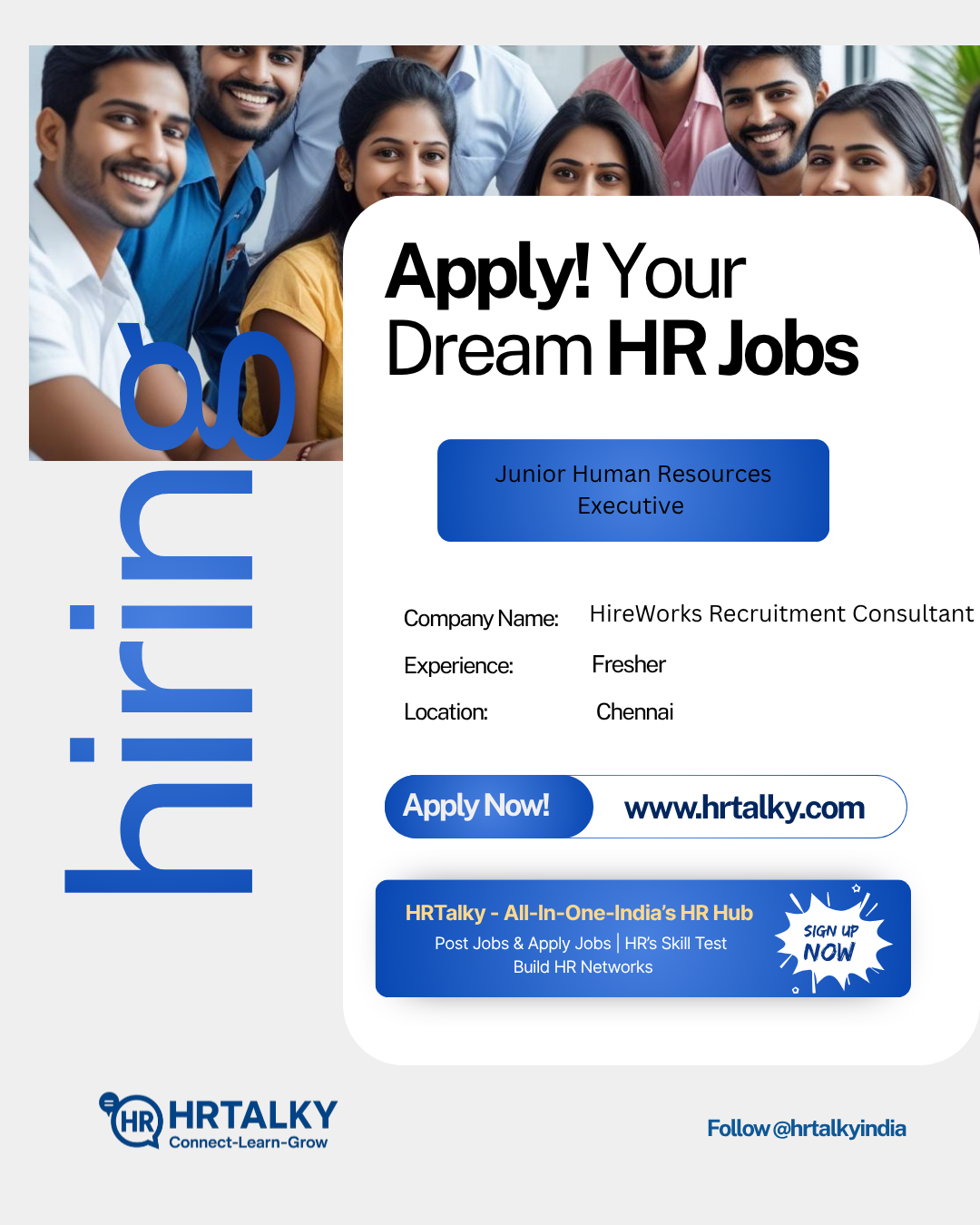Junior HR Executive Job in chennai | HireWorks Recruitment Consultants Pvt Ltd |Apply on HRTalky.com