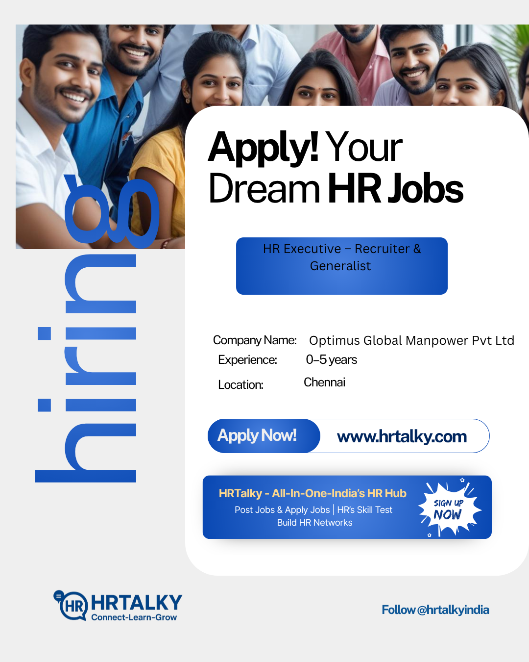 HR Executive –Generalist Job in chennai | Optimus Global Manpower Pvt Ltd | Apply on HRTalky.com