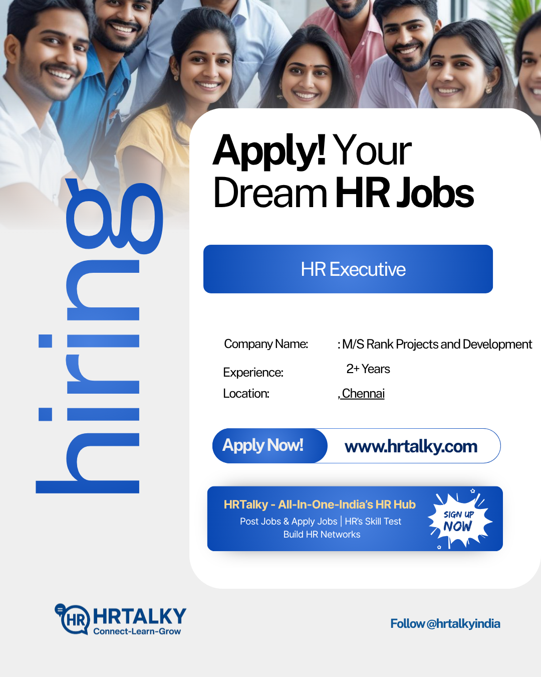 HR Executive/M/S Rank Projects and Development Pvt. Ltd./Apply now hrtalky.com