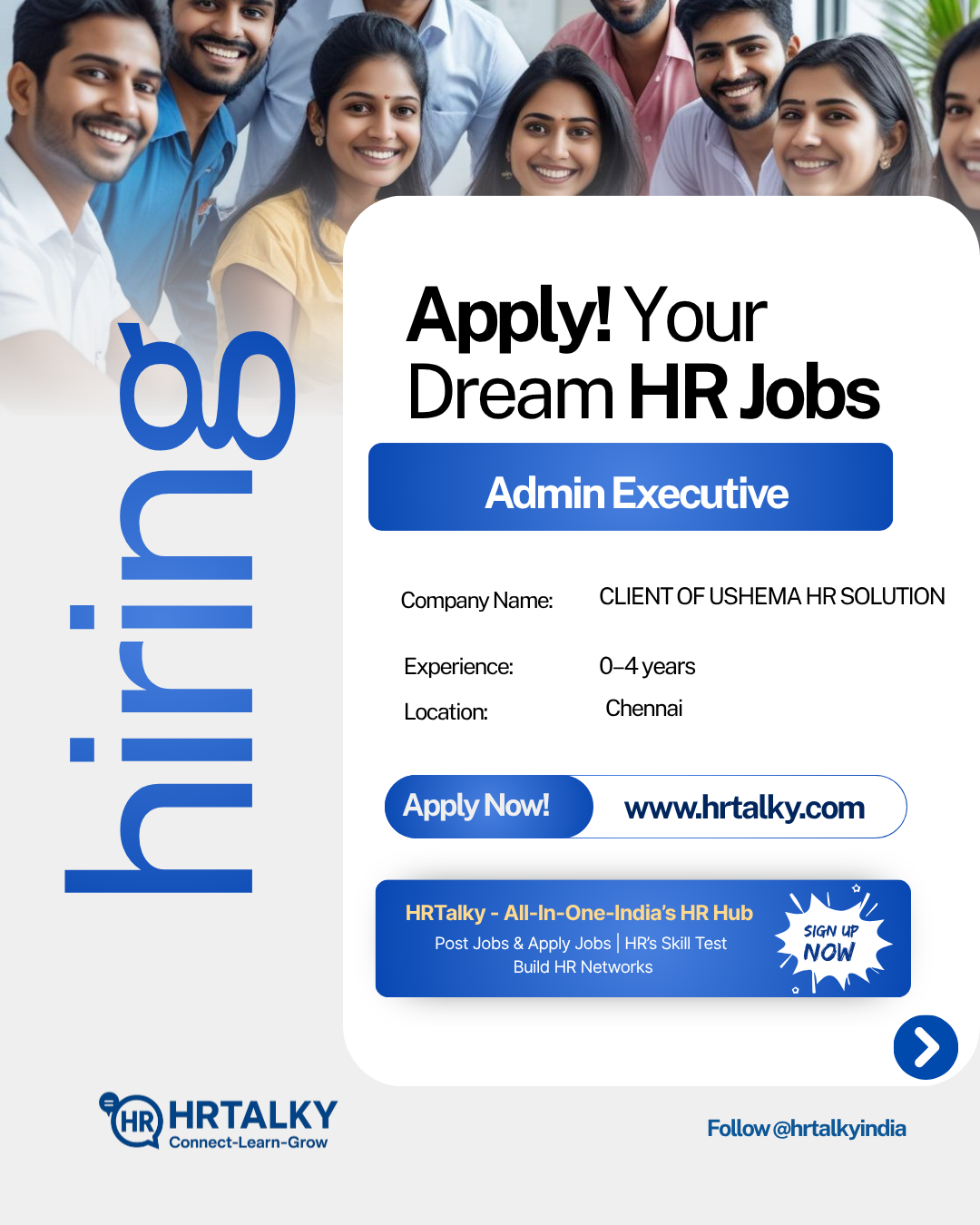 Admin Executive Job in Chennai | CLIENT OF USHEMA HR SOLUTION | Apply on HRTalky.com
