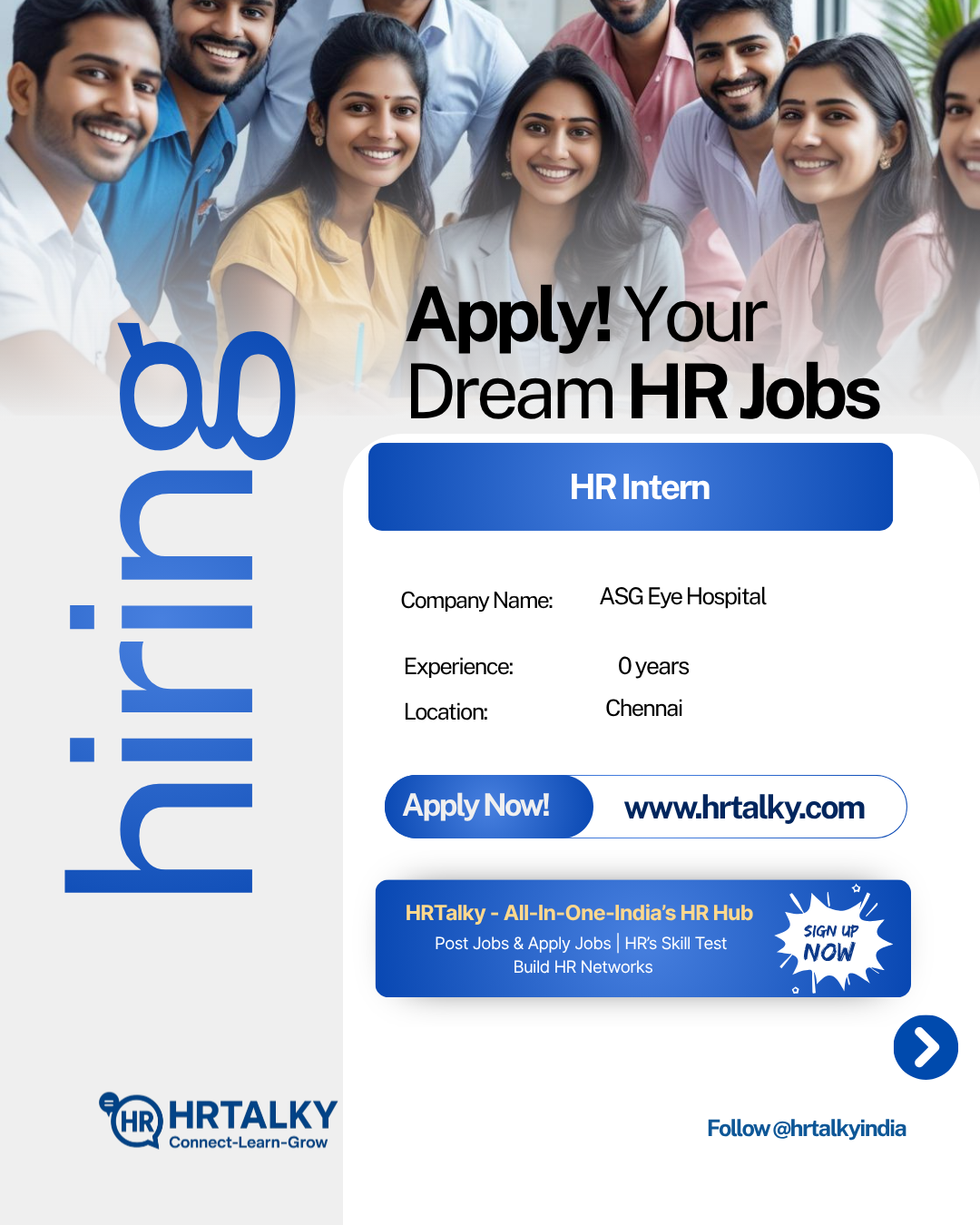 HR Intern Job in Chennai | ASG Eye Hospital| Apply on HRTalky.com