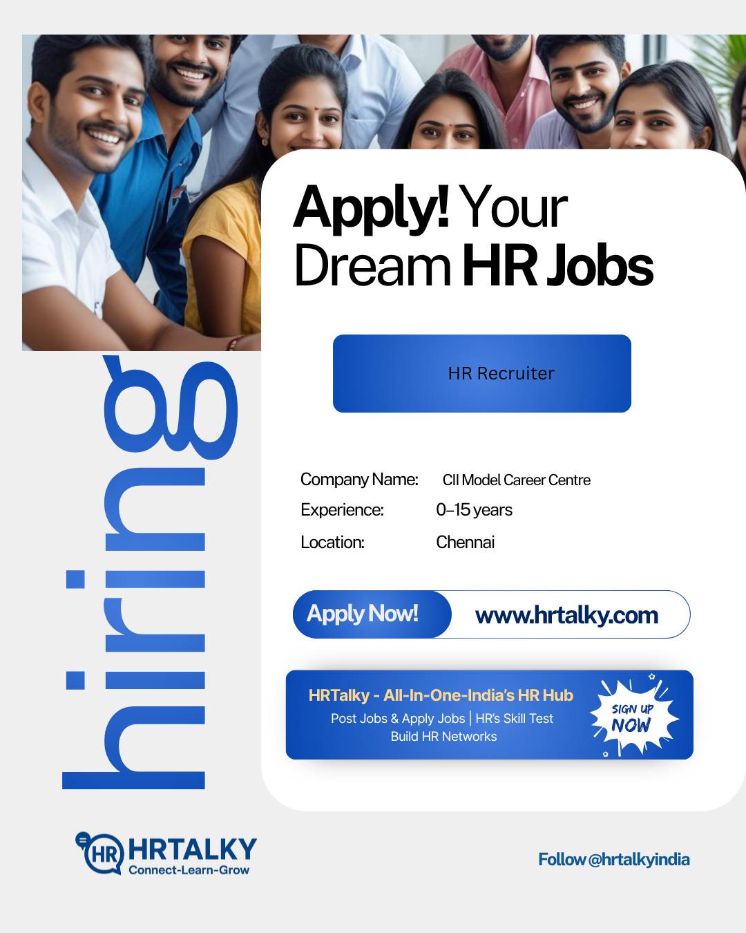 Hr recruiter Job in chennai | CII Model Career Centre | Apply on HRTalky.com