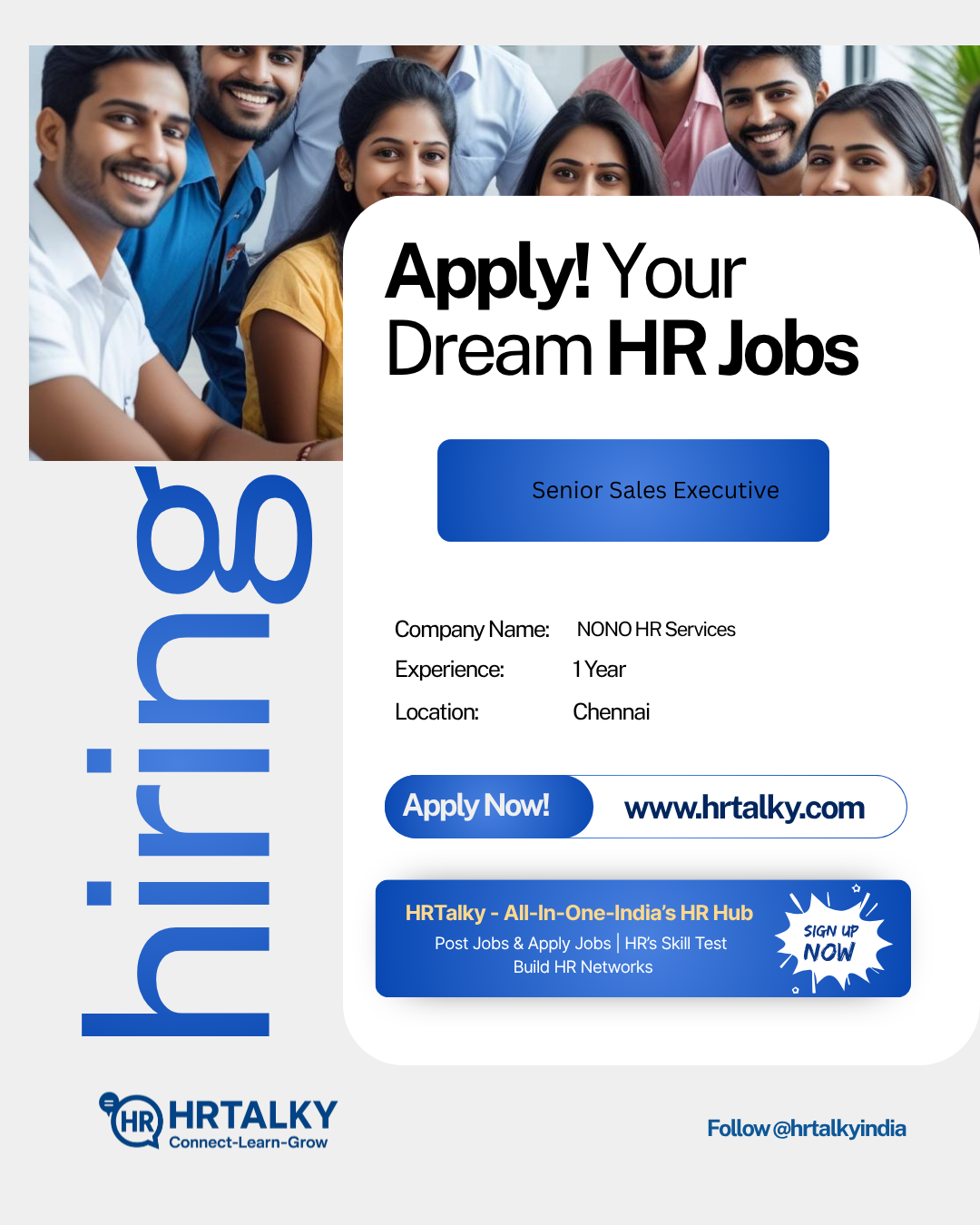 Senior Sales Executive Job in chennai | Nono Hr services | Apply on HRTalky.com