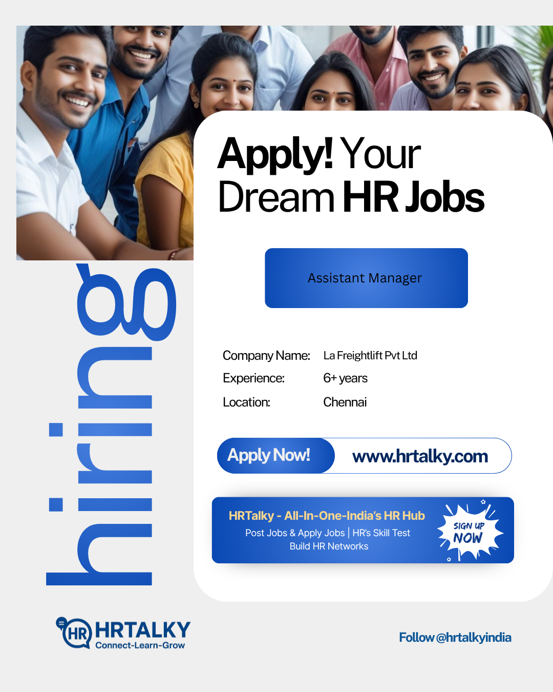 Assistant Manager Job in chennai | La Freightlift Pvt Ltd | Apply on HRTalky.com
