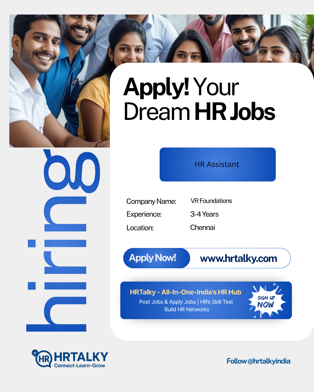 HR Assistant Job in chennai | VR Foundations | Apply on HRTalky.com