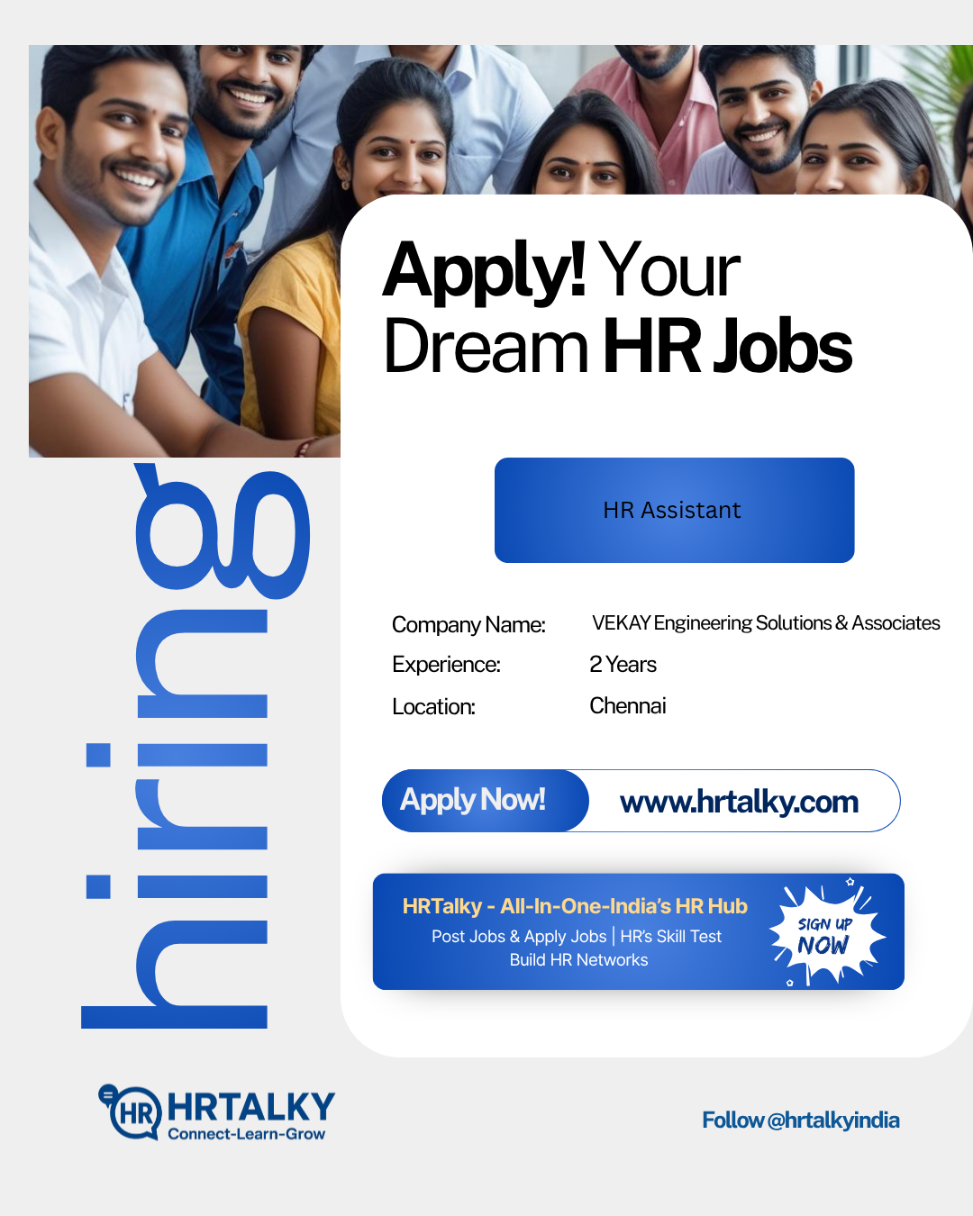 HR Assistant Job in chennai | VEKAY Engineering Solutions & Associates | Apply on HRTalky.com