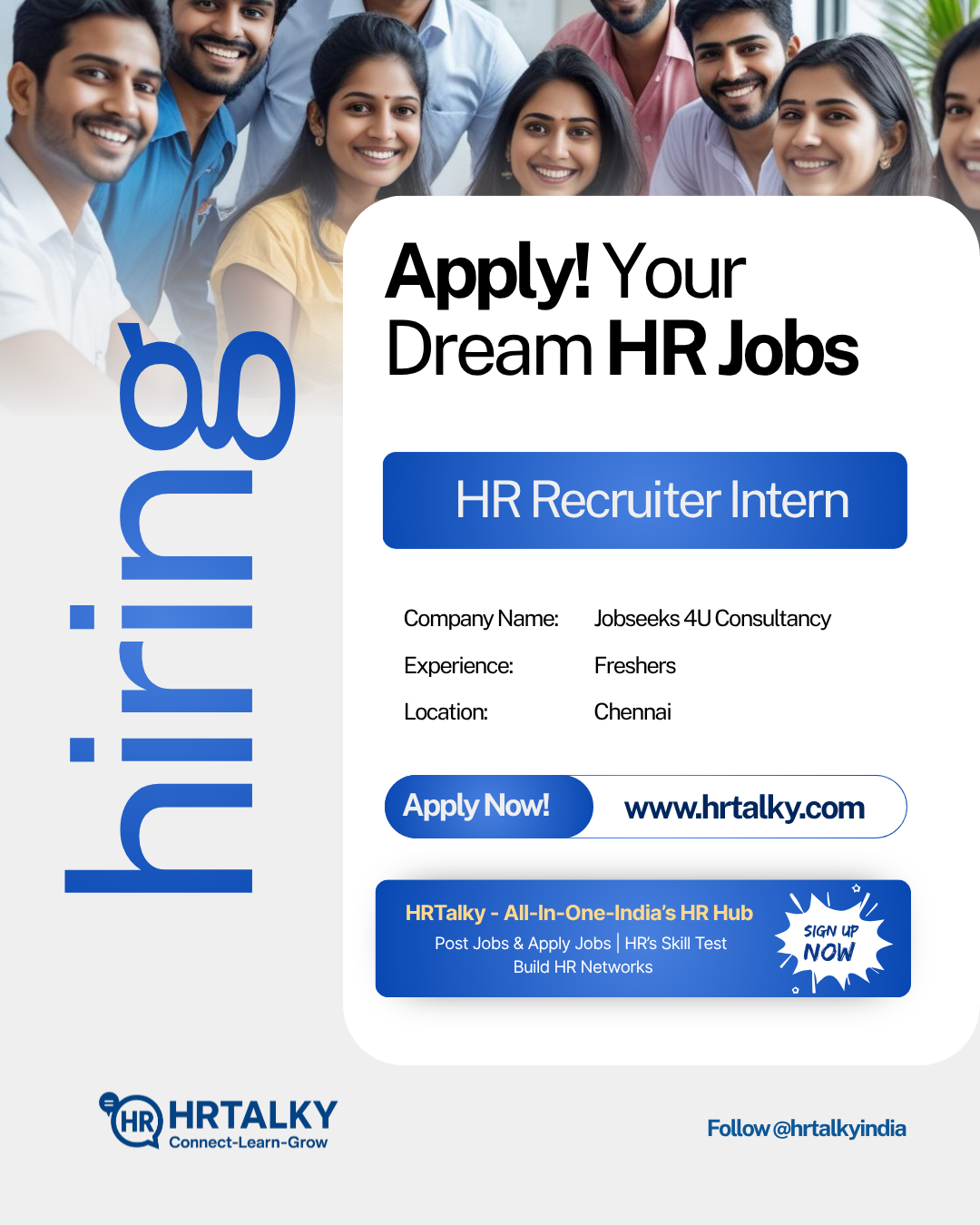 HR Recruiter Intern Job in Chennai | Jobseeks 4U Consultancy | Apply on HRTalky.com