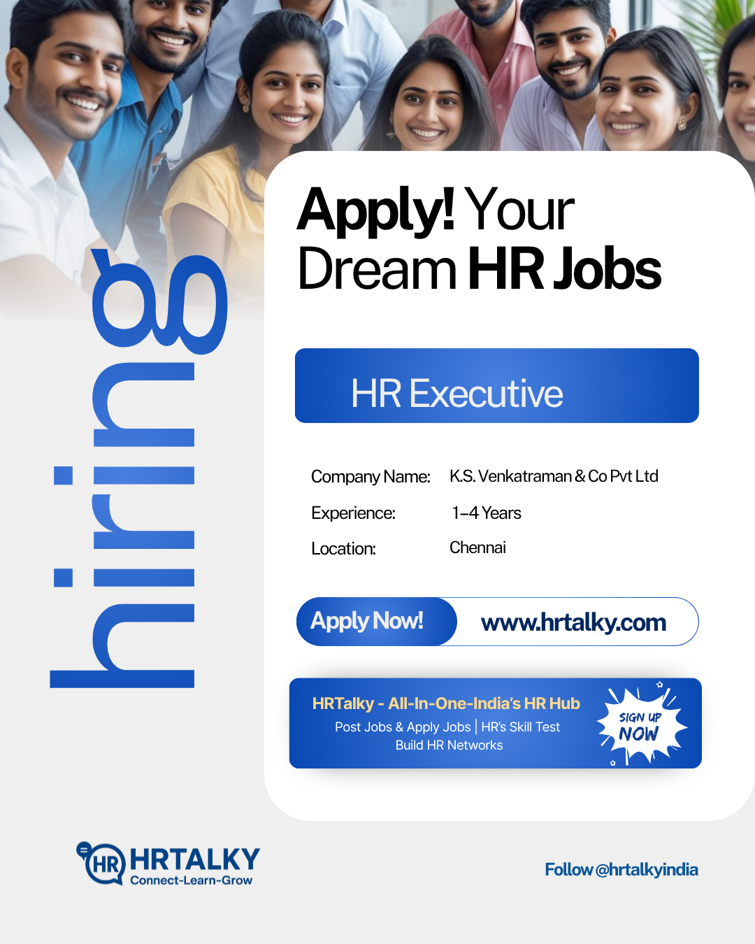 HR Executive Job in chennai | K.S. Venkatraman & Co Pvt Ltd | Apply on HRTalky.com