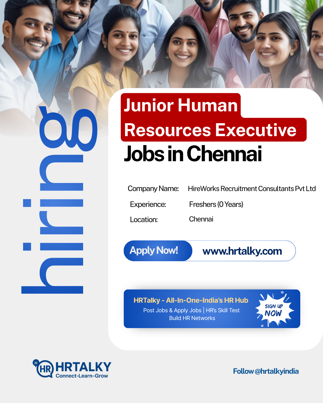 Junior HR Executive – Freshers Job in Chennai| Hireworks Consulting| Apply on HRTalky.com