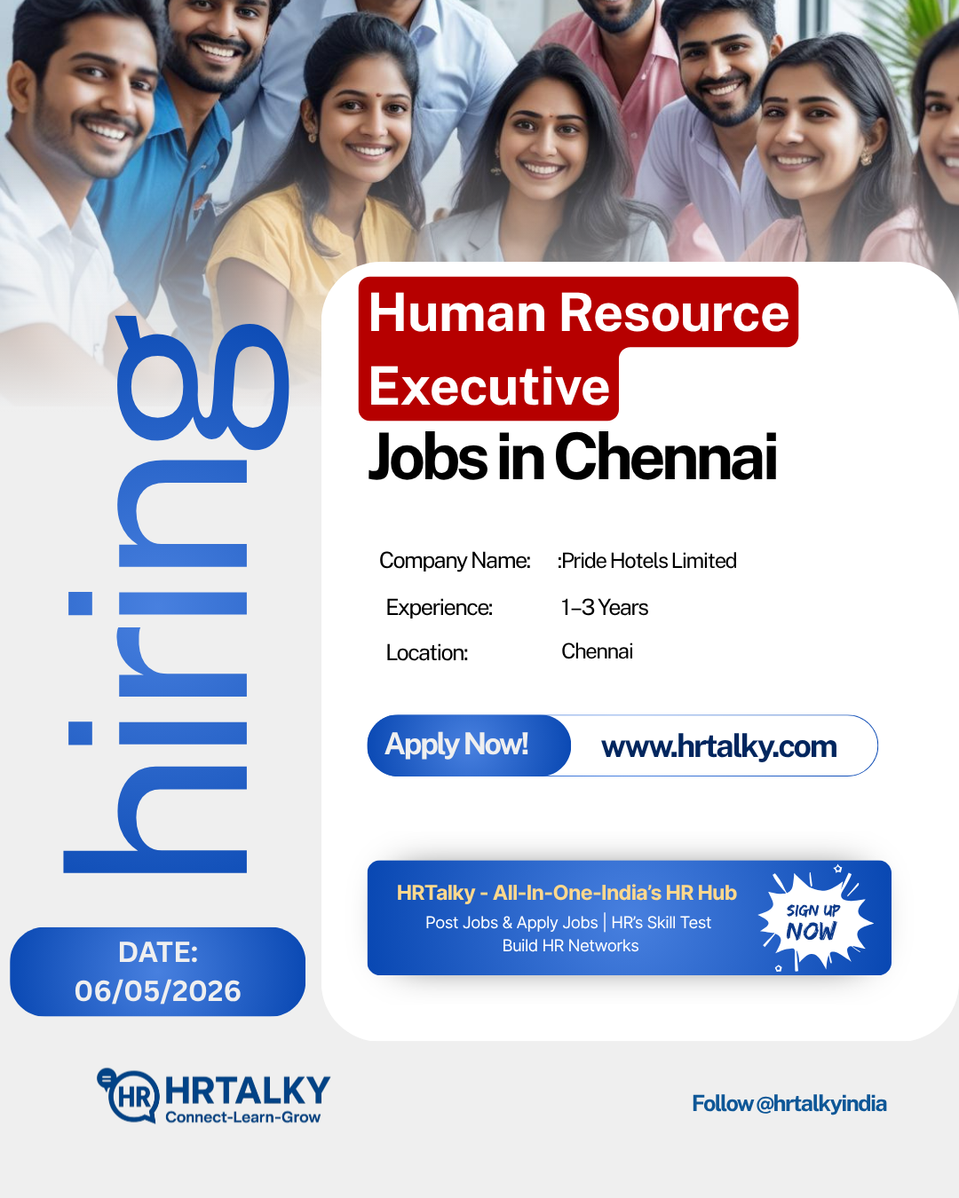 HR Executive Job in Chennai | Pride Hotels Limited | Apply on HRTalky.com