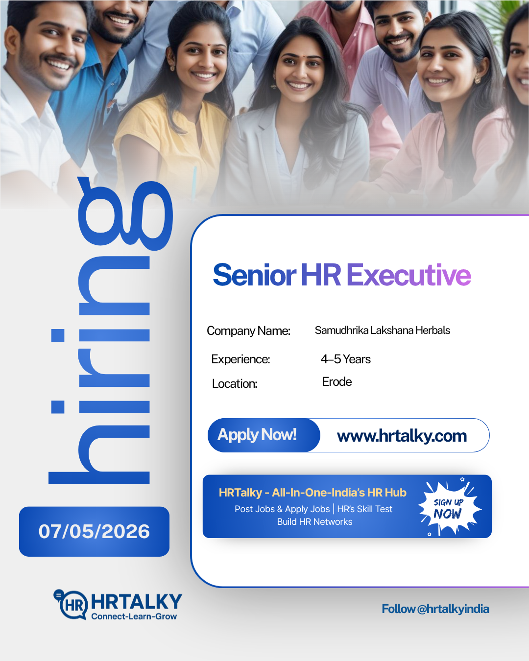 Senior HR Executive jobs in Erode| Samudhrika Lakshana Herbals| Apply on hrtalky