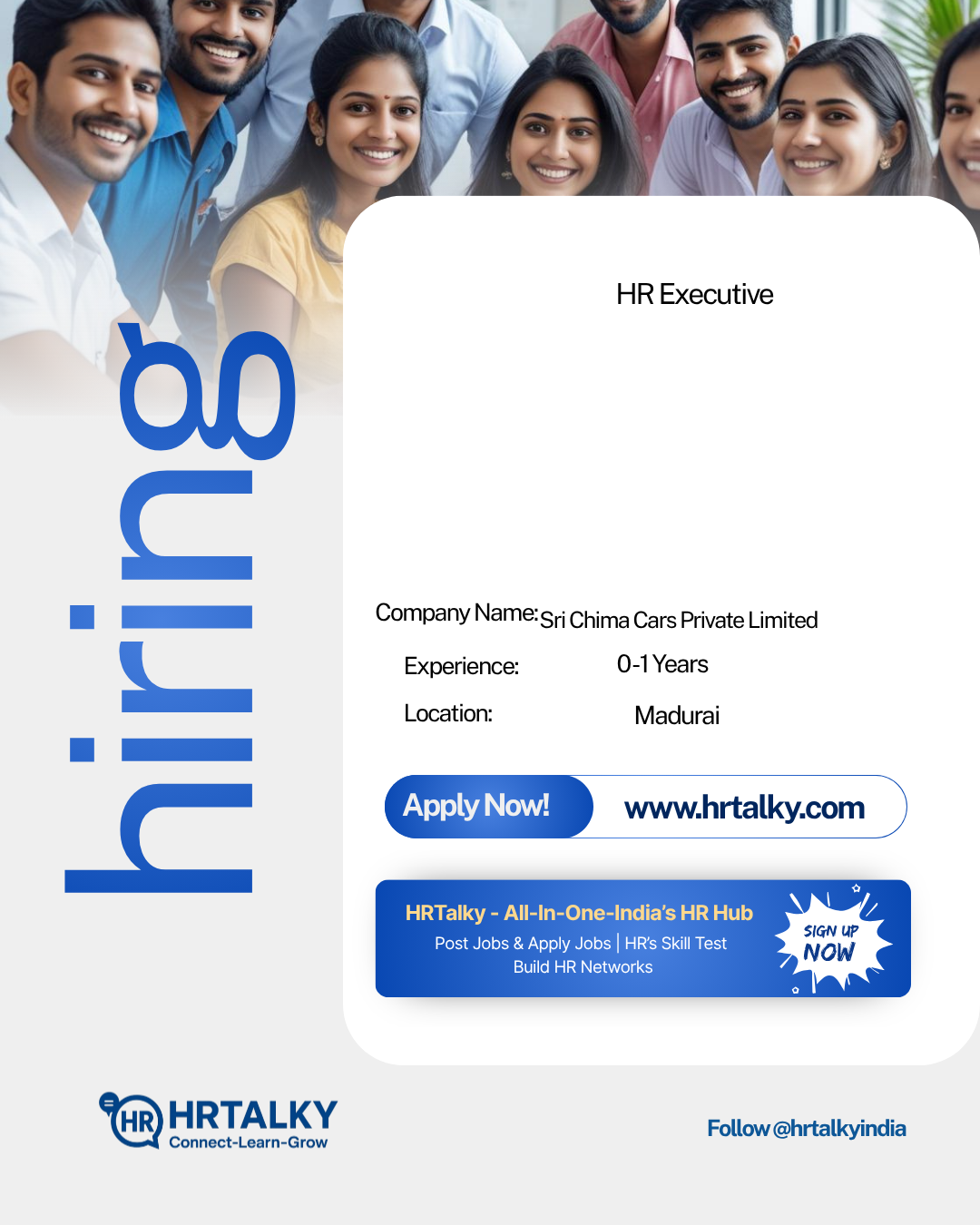 HR Executive in Madurai| Sri Chima Cars Private Limited | Apply on hrtalkys
