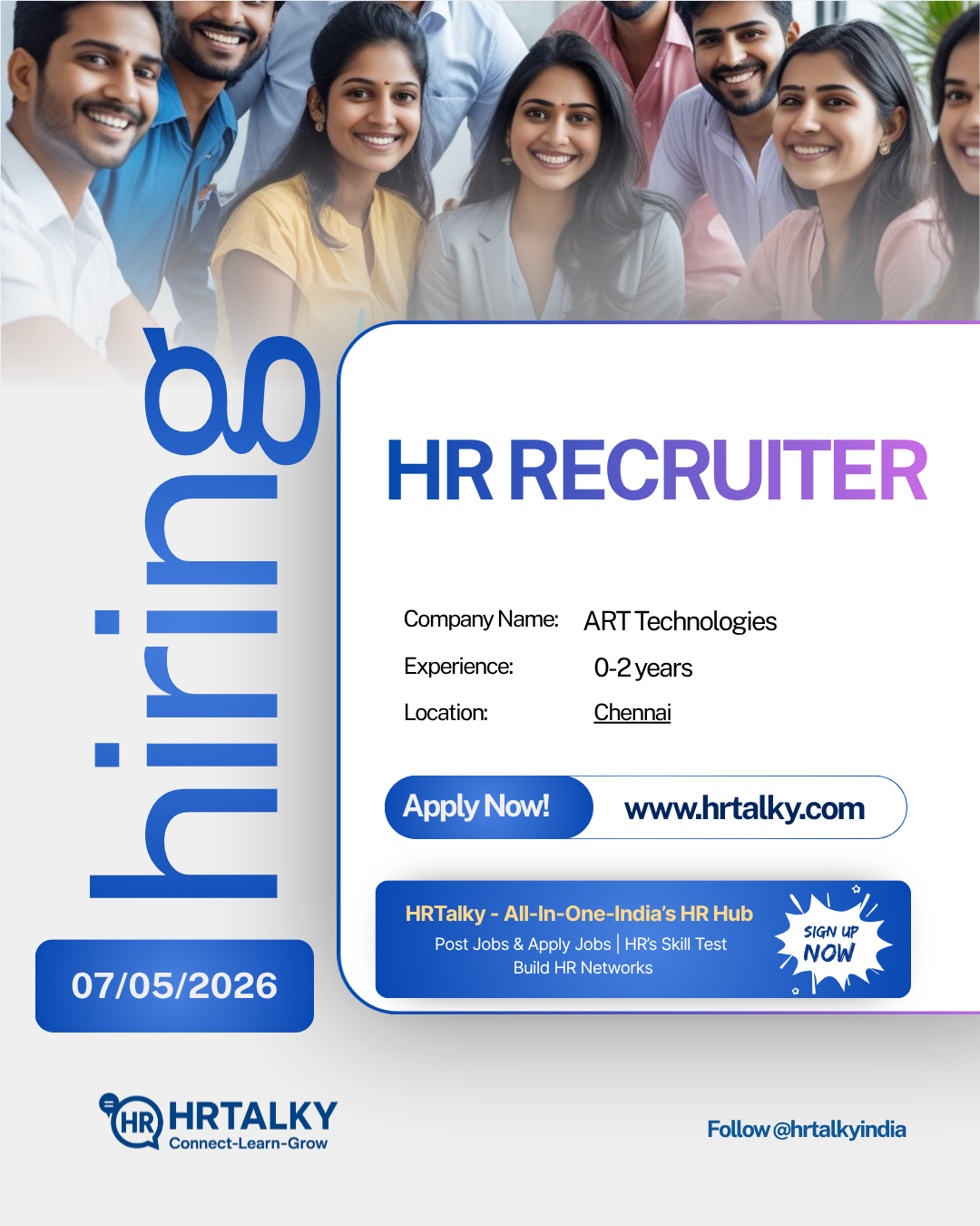 HR Recruiter Job in Chennai | ART Technologies | Apply on HRTalky