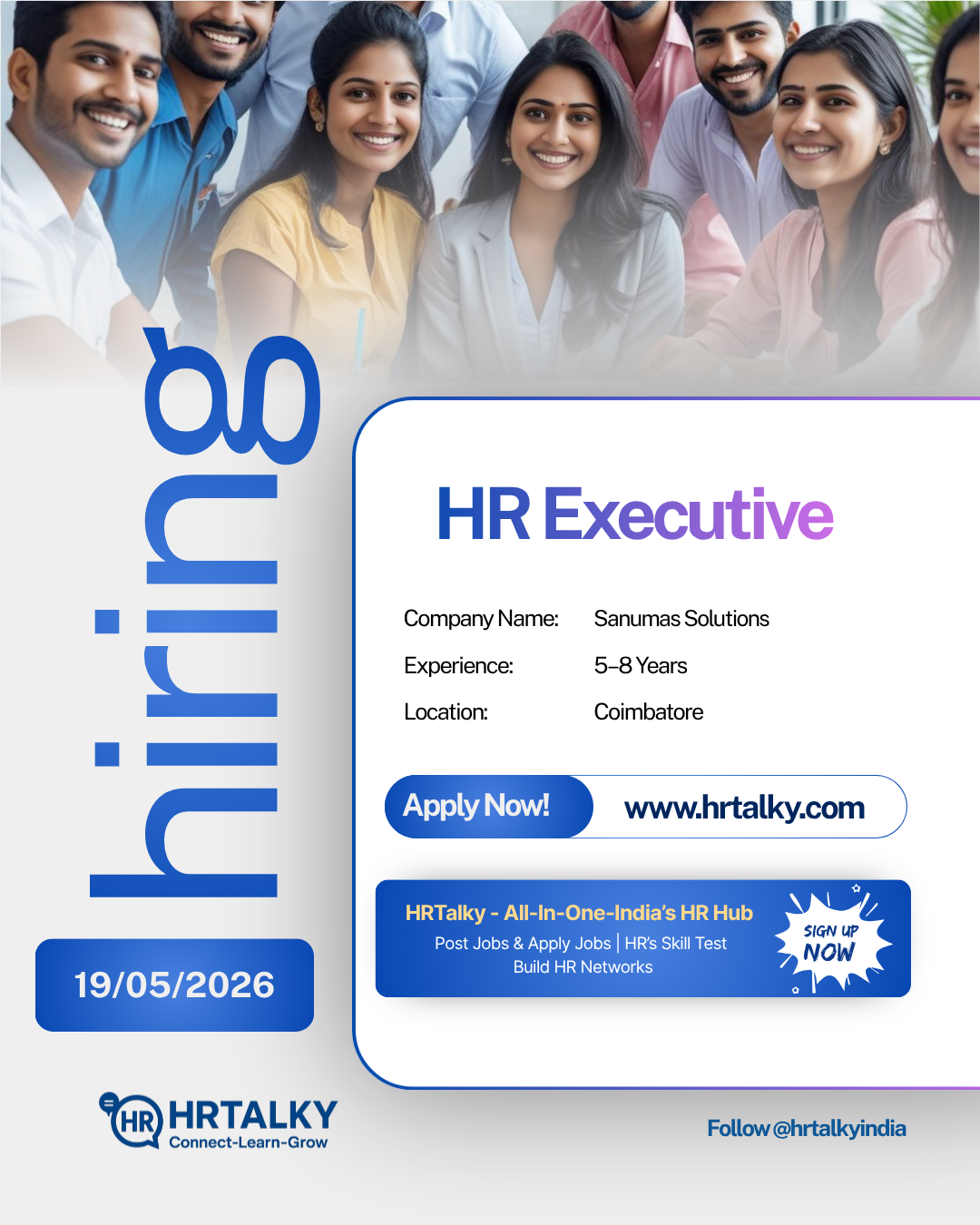 HR Executive Job in Coimbatore | Sanumas Solutions | Apply on HRTalky
