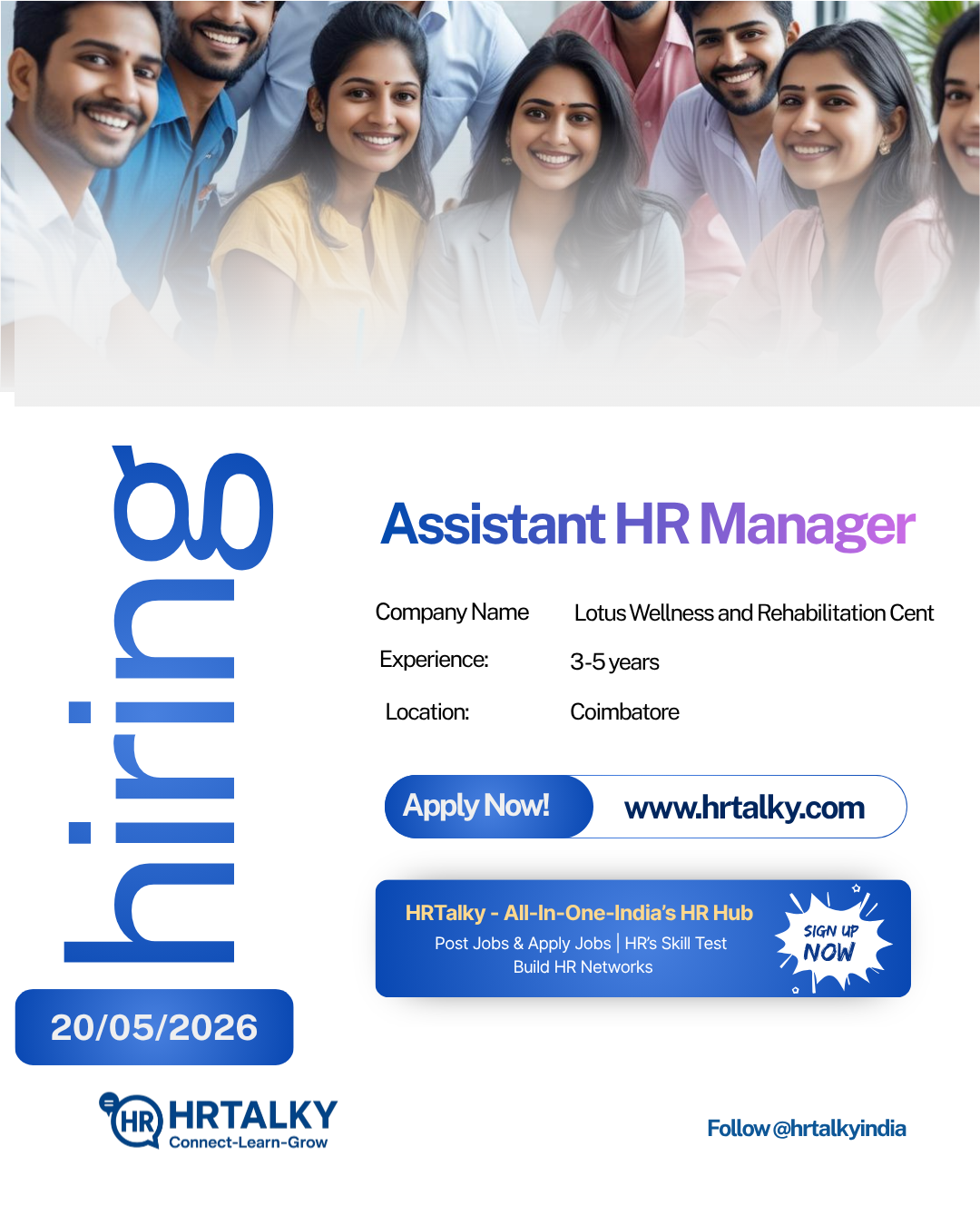 Assistant HR Manager jobs in Coimbatore | Lotus Wellness and Rehabilitation Cent | Apply on hrtalky
