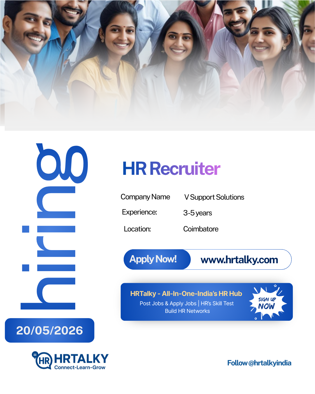 HR Recruiter Jobs in Coimbatore | V Support Solutions | Apply on hrtalkys