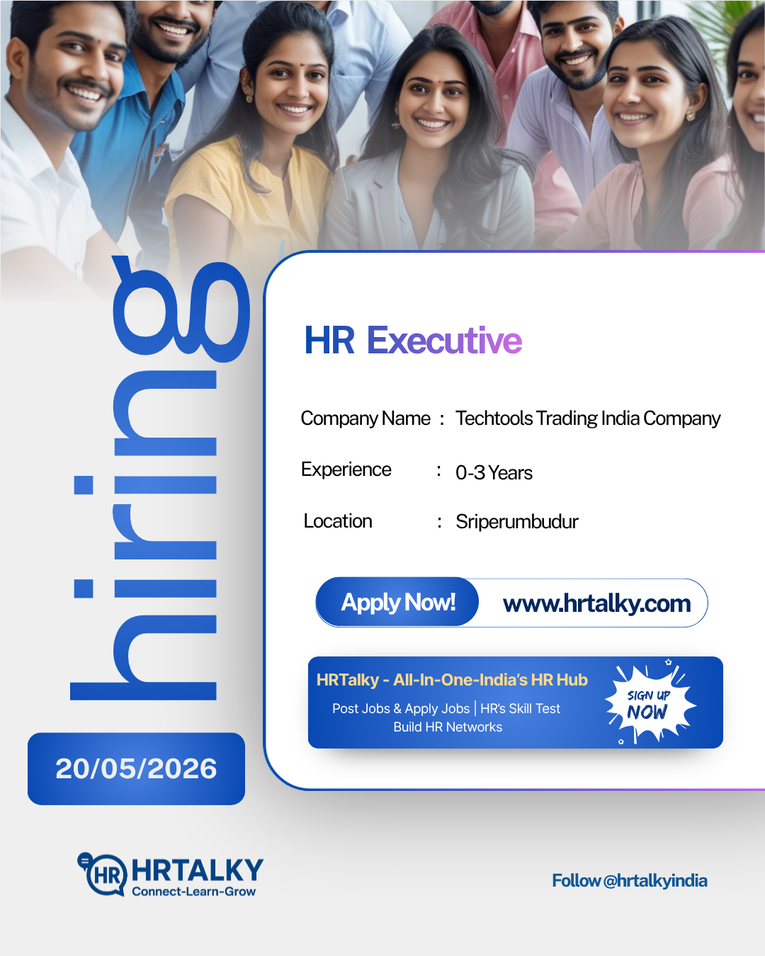 Human Resource Executive Jobs in Sriperumbudur | Techtools Trading India Company | Apply on HR Talky