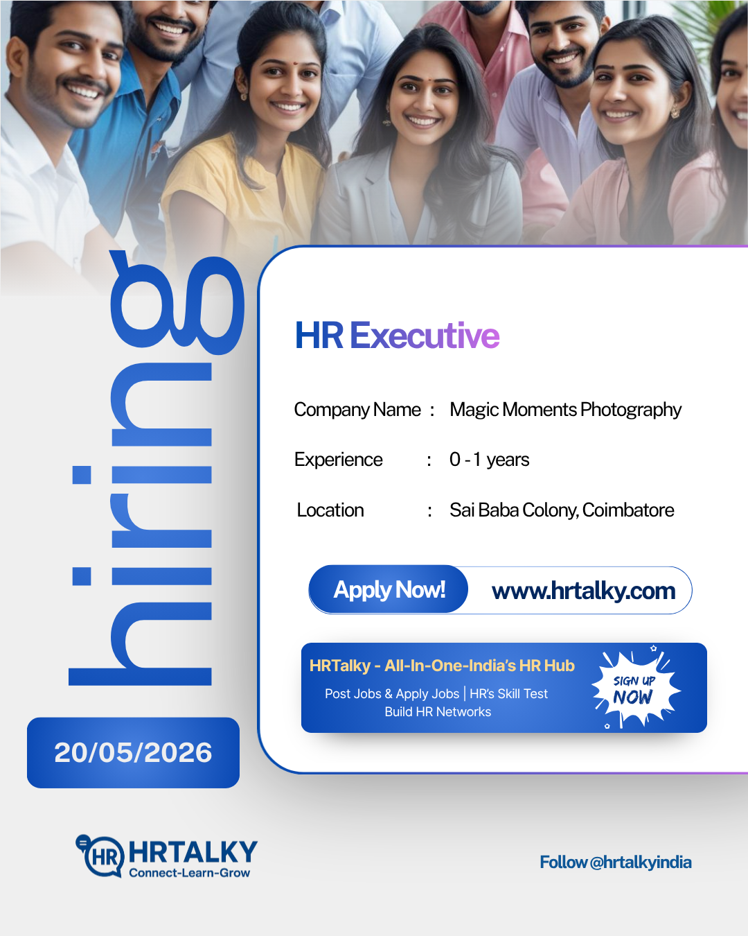 HR Executive jobs in Sai Baba Colony, Coimbatore|Magic Moments Photography| Apply on hrtalky