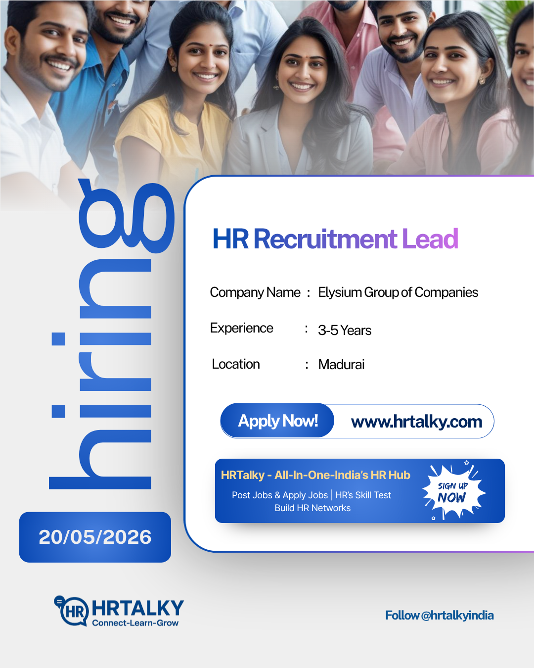 HR recruitment Lead Job in Madurai | Elysium Group of Companies | Apply on HRTalky
