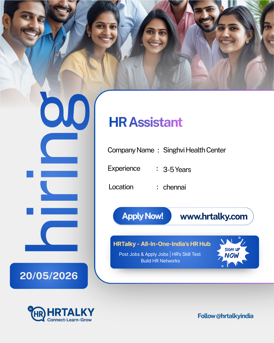 HR Assistant in Chennai| Singhvi Health Center| Apply on hrtalky