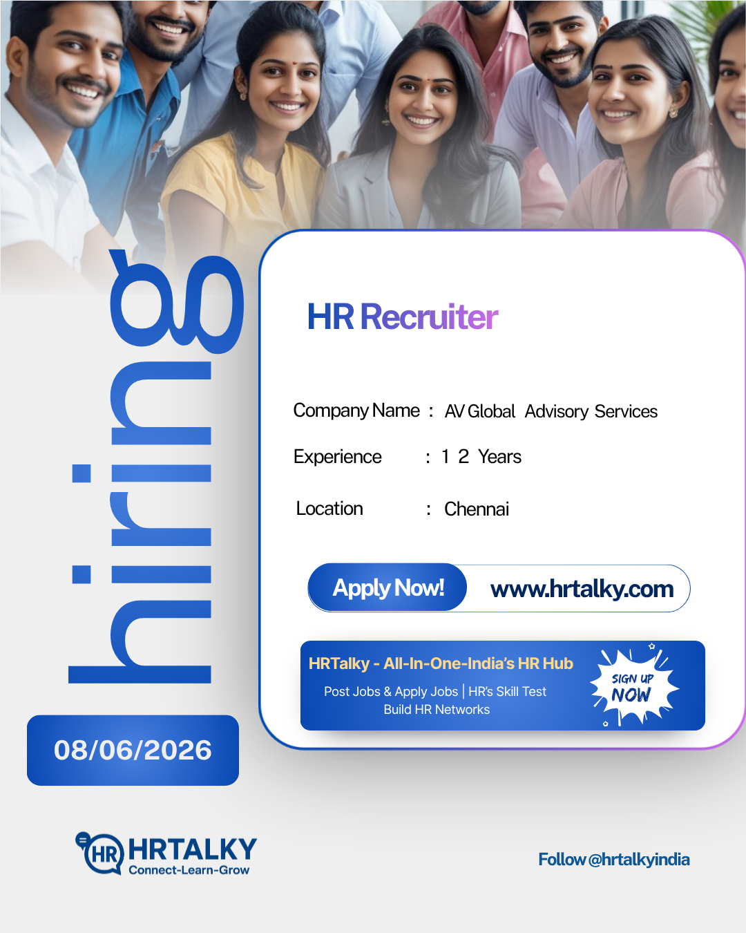 HR Recruiter jobs in Chennai | AV Global Advisory Services | Apply on HRTalky.com